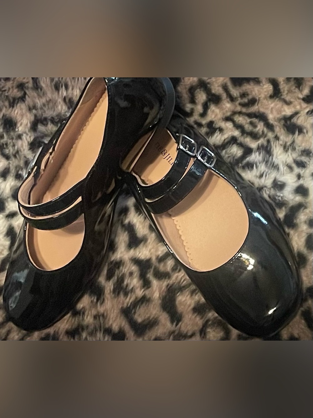 Girls Patent Black Mary Jane Flats with Double Strap